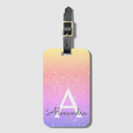 ピンクパープルスパークルグリッターモノグラム名 ラゲッジタグ