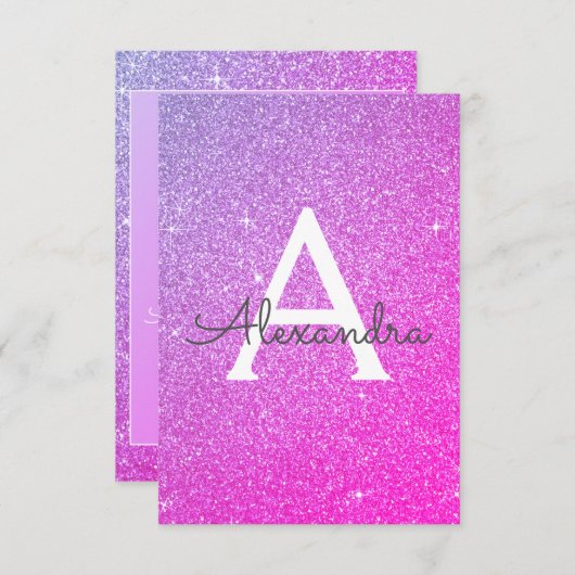 ピンクパープルスパークルグリッターSweet sixteen誕生日 招待状 (正面/裏面)