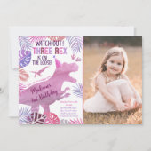 ピンクパープルスリーレックスガールディオナース誕生日 招待状 (正面)