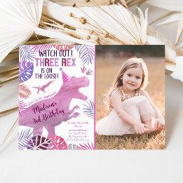 ピンクパープルスリーレックスガールディオナース誕生日 招待状