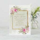 ピンクパープルセージ葉グリーン金ゴールドブライダルシャワー 招待状 (スタンド正面)