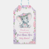 ピンクパープルゾウありがとうラベル素朴花 ギフトタグ (裏面)