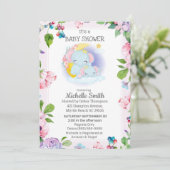 ピンクパープルゾウフローラママ赤ちゃんシャワー 招待状 (スタンド正面)