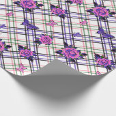 ピンクパープルタトゥーバラ蝶プレイド ラッピングペーパー (角)