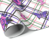 ピンクパープルタトゥーバラ蝶プレイド ラッピングペーパー (ロールコーナー)