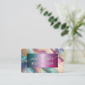 ピンクパープルターコイズティール（緑がかった色）ブルー金ゴールドマーブル 名刺 (スタンド正面)