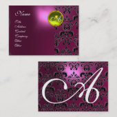 ピンクパープルダマスクイエロートパズモノグラム、明るい赤紫色 名刺 (正面/裏面)