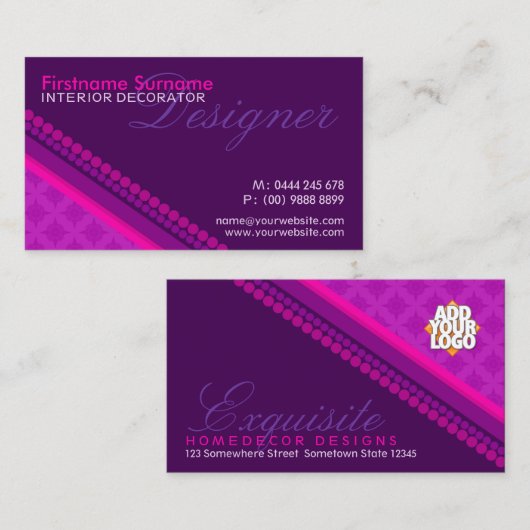 ピンクパープルダマスクドットスタイルデザイナービジネスCa 名刺 (正面/裏面)