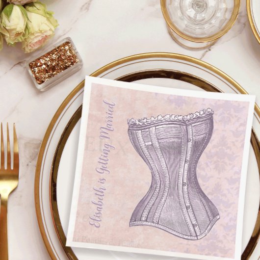 ピンクパープルダマスクビクトリアンコルセット ヴィンテージスタイル スタンダードカクテルナプキン