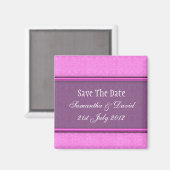 ピンクパープルダマスクモノグラム日付を保存 マグネット (正面/裏面)