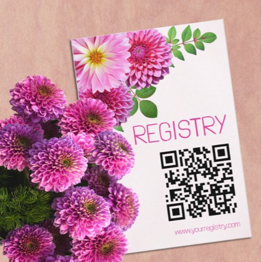 ピンクパープルダリアガールベビーシャワーレジストリ エンクロージャーカード