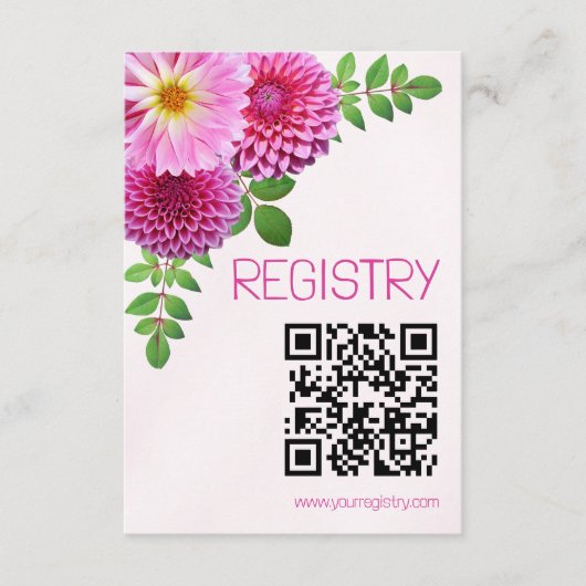 ピンクパープルダリアガールベビーシャワーレジストリ エンクロージャーカード (正面)