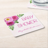 ピンクパープルダリアガールベビーシャワー スクエアペーパーコースター (アングル)
