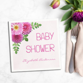 ピンクパープルダリアガールベビーシャワー スタンダードカクテルナプキン