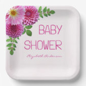 ピンクパープルダリアガールベビーシャワー ペーパープレート (正面)