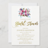 ピンクパープルチューリップフローラブーケブライダルシャワー 招待状 (正面)