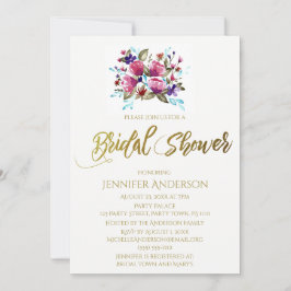 ピンクパープルチューリップフローラブーケブライダルシャワー 招待状