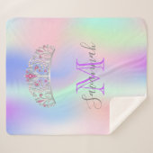 ピンクパープルティアラ冠モノグラムのホログラフィック シェルパブランケット (正面(横))