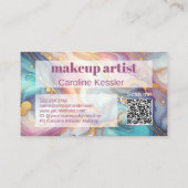 ピンクパープルティール(緑がかった色)アクアブルー金ゴールド大理石アートパターン 名刺 (裏面)