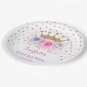 ピンクパープルティール（緑がかった色）クラウンプリンセスベビーシャワーガール ペーパープレート (アングル)