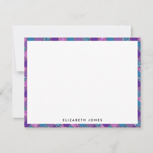 ピンクパープルティール（緑がかった色）グリッタースパークルマーメイドはかりで測 ノートカード (正面)