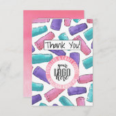 ピンクパープルティール（緑がかった色）タンブラー水彩ロゴのお客様 サンキューカード (正面/裏面)