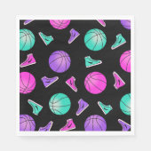 ピンクパープルティール（緑がかった色）ネオンバスケットボールスニーカー誕生日 スタンダードランチョンナプキン (正面)