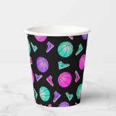 ピンクパープルティール（緑がかった色）ネオンバスケットボールスニーカー誕生日 紙コップ (正面)