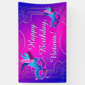 ピンクパープルティール(緑がかった色)ブルーマスカレードバースデーパーティー 横断幕 (縦)