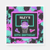 ピンクパープルティール（緑がかった色）ペイントスプラッタバスケットボール誕生日 スタンダードランチョンナプキン (正面)