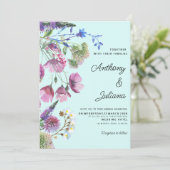 ピンクパープルティール（緑がかった色）ワイルドフラワーサマー結婚ズ 招待状 (スタンド正面)