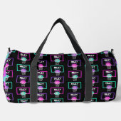 ピンクパープルティール（緑がかった色）絵を描（ばちゃばちゃ）跳ねる名 ダッフルバッグ (正面)