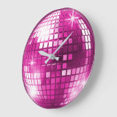 ピンクパープルディスコボールスパークル鏡 ラージ壁時計 (傾斜)