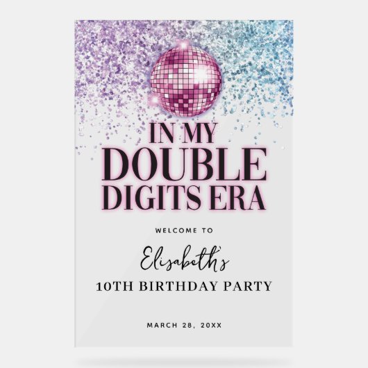 ピンクパープルディスコ2桁誕生日へようこそ アクリルサイン (正面)