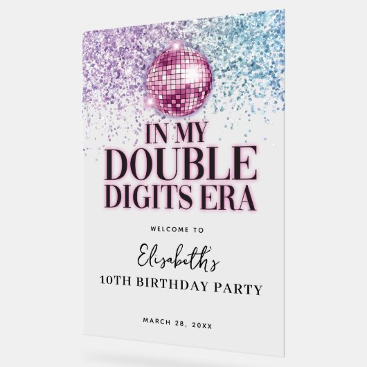 ピンクパープルディスコ2桁誕生日へようこそ アクリルサイン (傾斜)