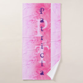 ピンクパープルトレンディースタイリッシュ名モダン名モノグラム バスタオル