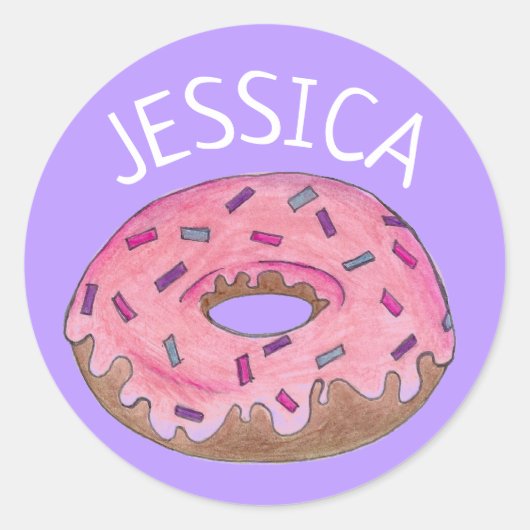 ピンクパープルドーナツパーソナライズされた粉 ラウンドシール (正面)
