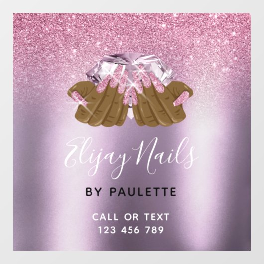 ピンクパープルネイルサロン女性手爪、 ネイル技術者 ウィンドウサイン (シート)