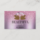 ピンクパープルネイルサロン女性手爪、 ネイル技術者 名刺 (正面)