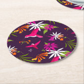 ピンクパープルハミかわいらしドリ熱帯パターン ラウンドペーパーコースター (アングル)