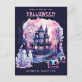 ピンクパープルハロウィーンスプコクタキュラパーティー シーズンポストカード (正面)