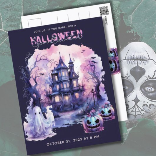 ピンクパープルハロウィーンスプコクタキュラパーティー シーズンポストカード