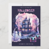 ピンクパープルハロウィーンスプコクタキュラパーティー 招待状 (正面)