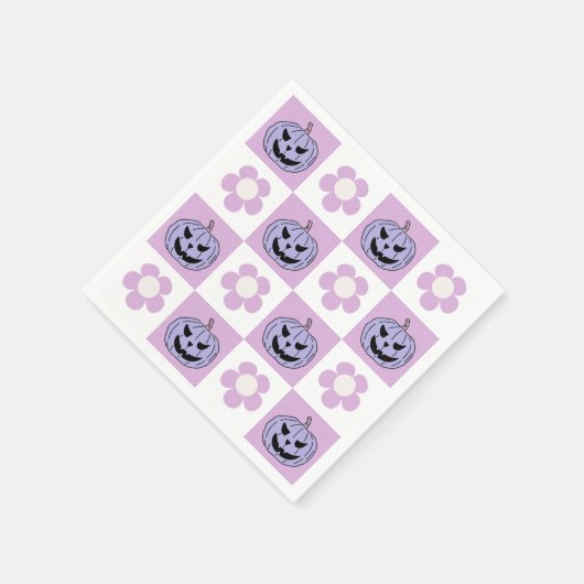 ピンクパープルハロウィーンハロウィーンのカボチャのちょうちん市松模様 スタンダードカクテルナプキン (角)