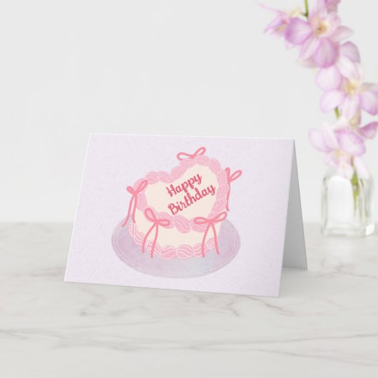 ピンクパープルハートお誕生日ケーキ カード (蘭)