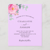 ピンクパープルバイオレットバラ予算結婚式招待状 (正面)