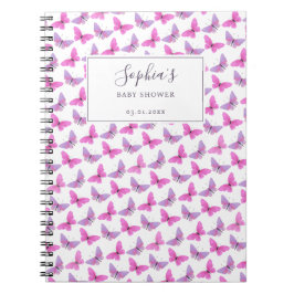 ピンクパープルバタフライウォーターカラーゲストブック ノートブック