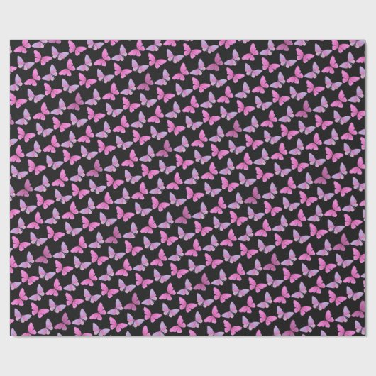 ピンクパープルバタフライウォーターシンプルカラー黒 ラッピングペーパー (フラット)