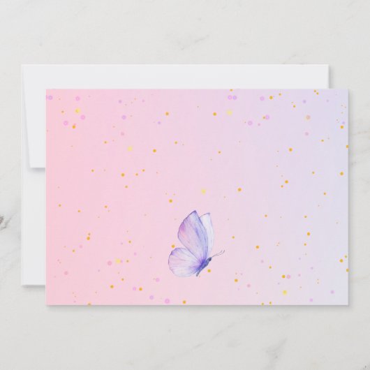 ピンクパープルバタフライオールエイジズフォト誕生日 招待状 (裏面)