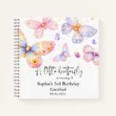 ピンクパープルバタフライオールエイジズ誕生日ゲストブック ノートブック (正面)